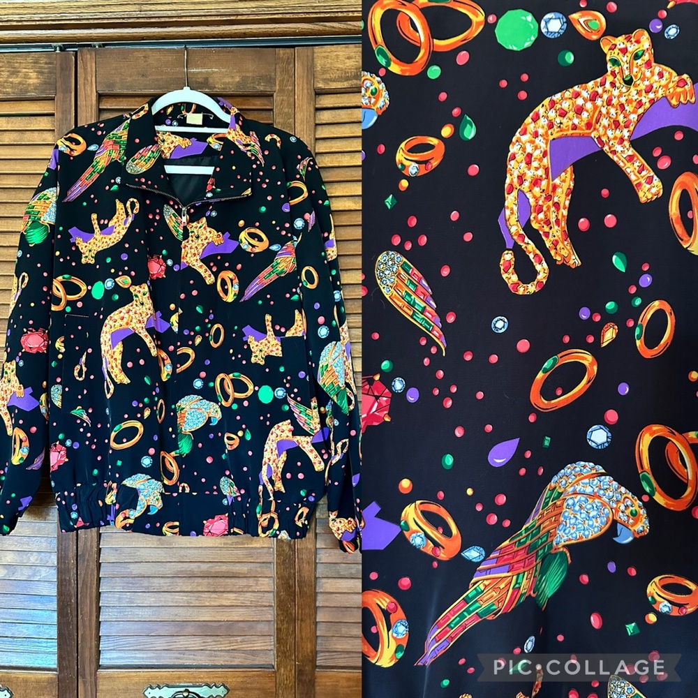 1990s Jackets Galore Vintage Animal Print Gemstone Women's Bomber Jacket size 2X